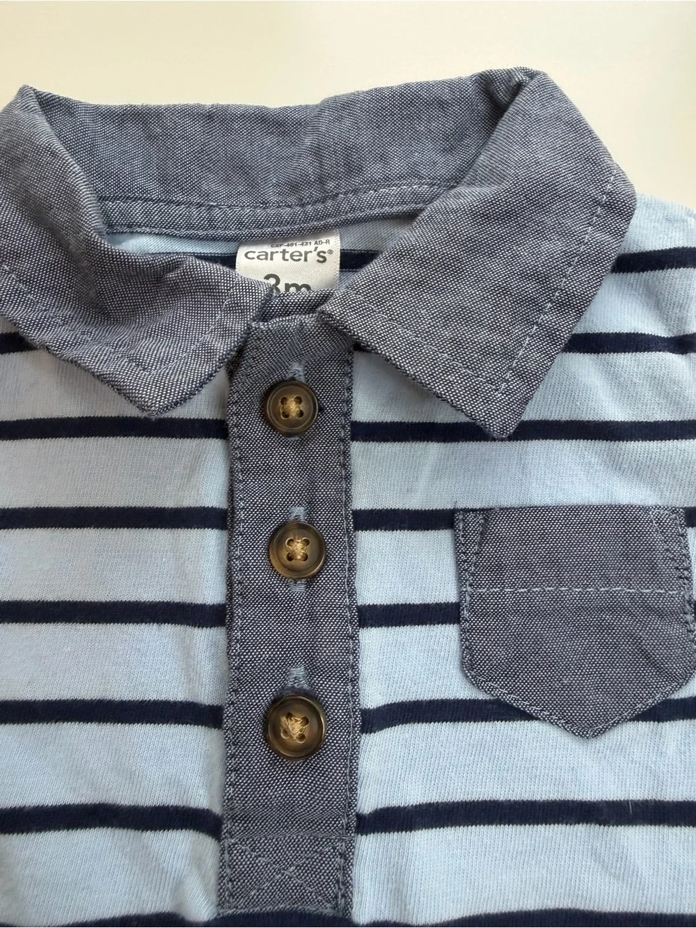 Carter's Light Blue & Navy Striped Polo Romper